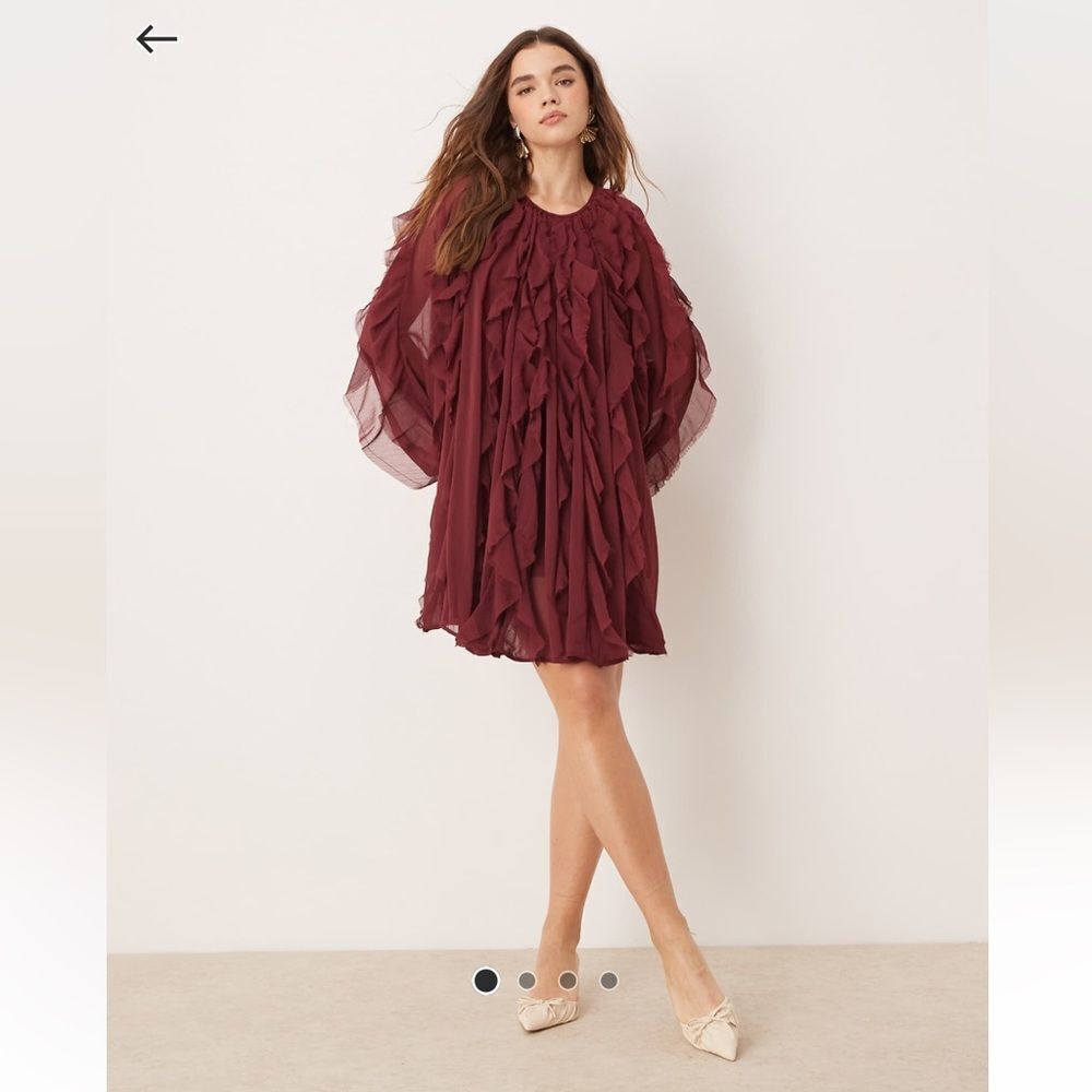ASOS Elegant Burgundy Ruffle Dress